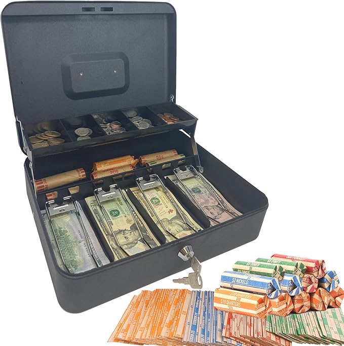 Cash Box with Money Tray and Lock Safe Money Box Bundle