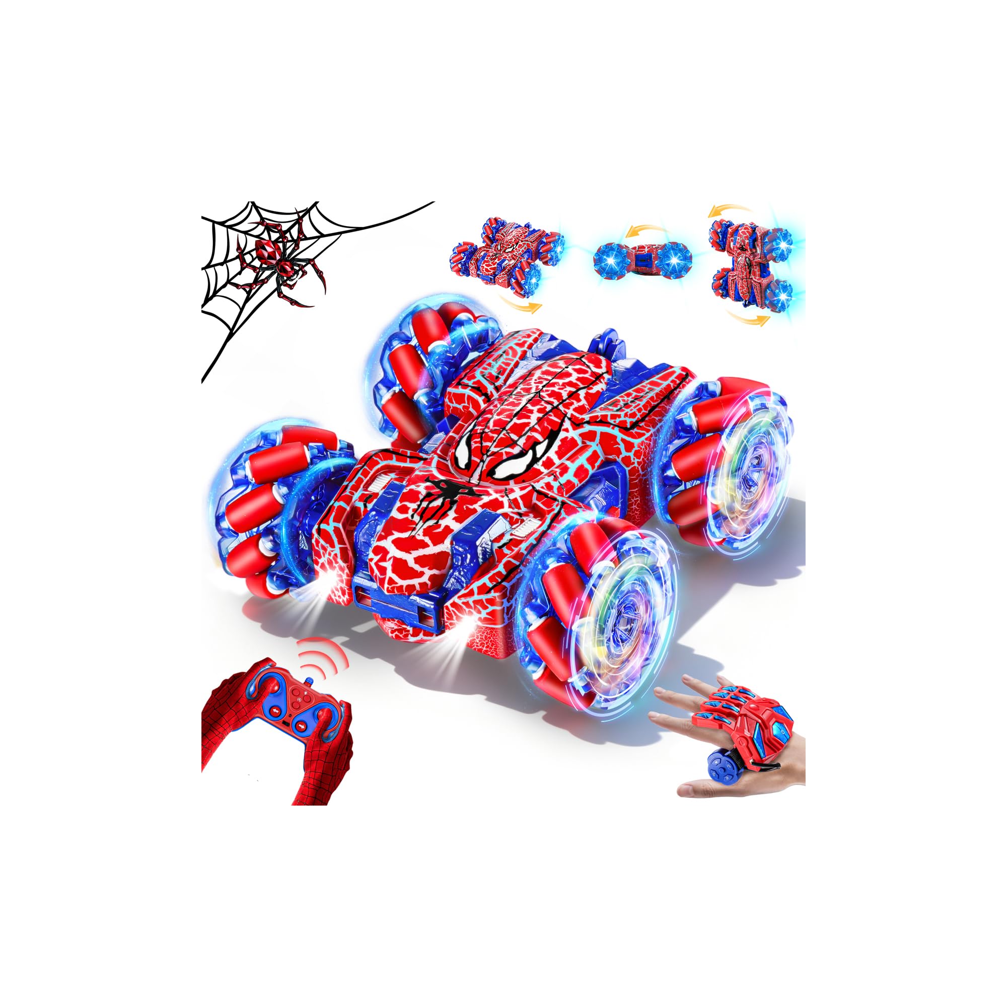 Kssvzz Spider Remote Control Car, 2.4GHz Gesture Sensing Stunt Car with Cool LED Light, Double-Sided All Terrain RC Toy for Boys Girls Birthday Gifts Xmas Present Age 3 4 5 6 7 8 9 10+