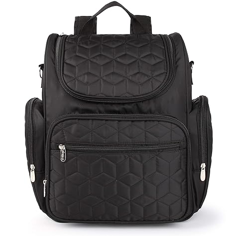 BAGSFINITEE Premium Quilted Travel Diaper Bag with Matching Changing Pad, Bottle Cover and Stroller Hook- Black