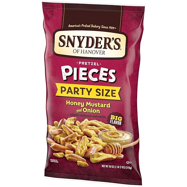 SNYDER’S OF HANOVER HONEY MUSTARD & ONION FLAVORED PRETZEL PIECES, 18 OZ