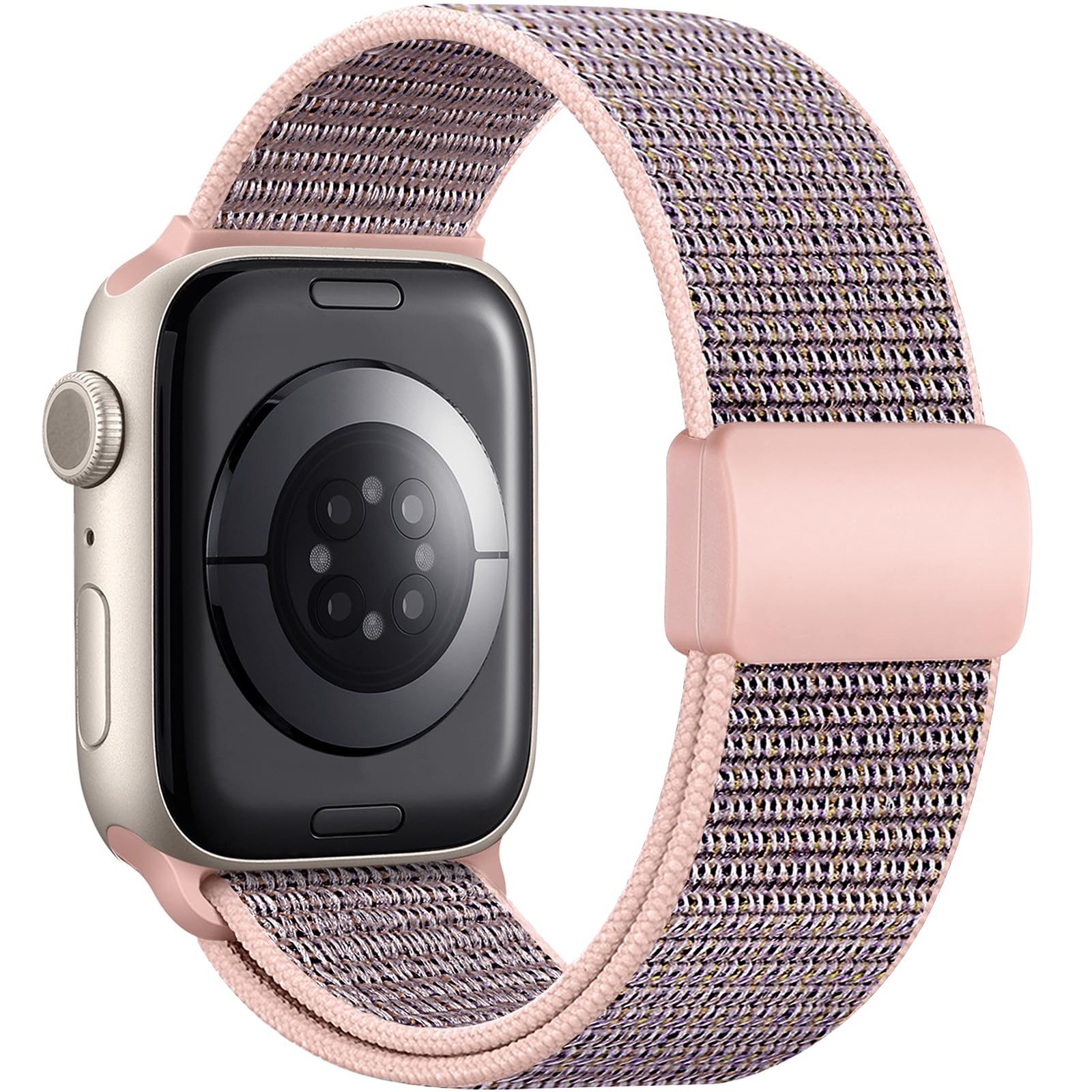 Easuny Solo Loop Strap Compatible with Apple Watch Straps 45mm 44mm 42mm 49mm, Braided Nylon Band Sport Stretchy Straps for Apple Watch SE/iWatch Series 9 8 7 6 5 4 3 2 1 Ultra 2/Ultra, Sand Pink