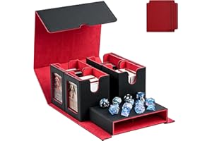 Kabinka Card Deck Box MTG with Display Window,5 in 1 Trading Card Storage Box with Dividers Holds 840+ Sleeveless Cards,Detachable Card Box for Commander/TCG/CCG/Sports Cards(Black&Red)