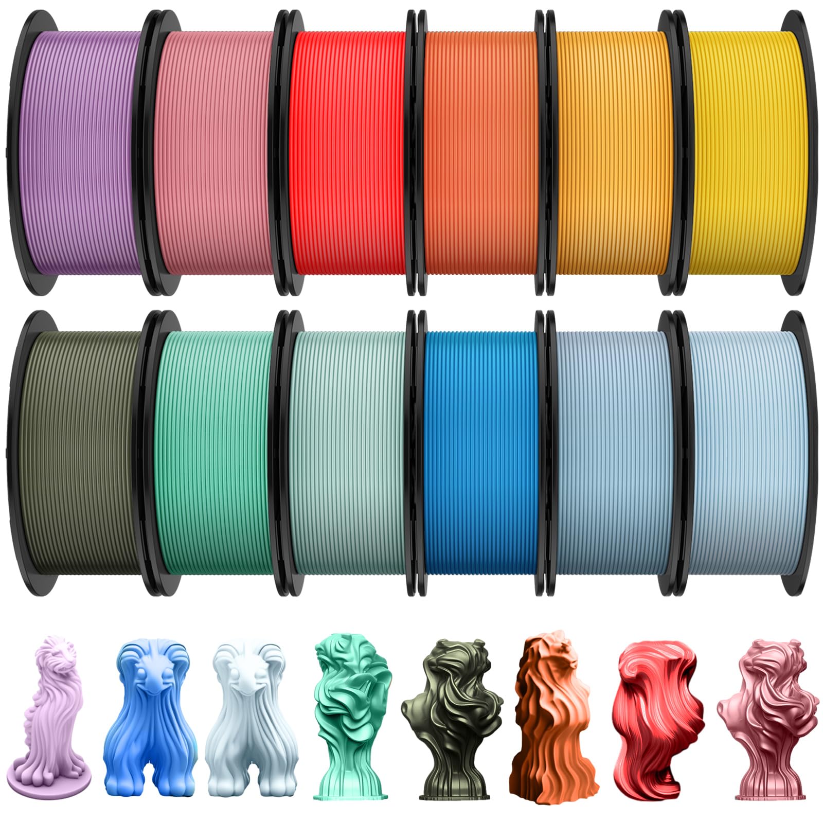 Photo 1 of Pangda 3D Printer Filament Bundle 1.75mm Multicolor Matte or Silk PLA Filament 3D Printing Material for Halloween Thanksgiving Day Christmas Easter Holiday Crafting Decorations(3 kg,Muted Color)