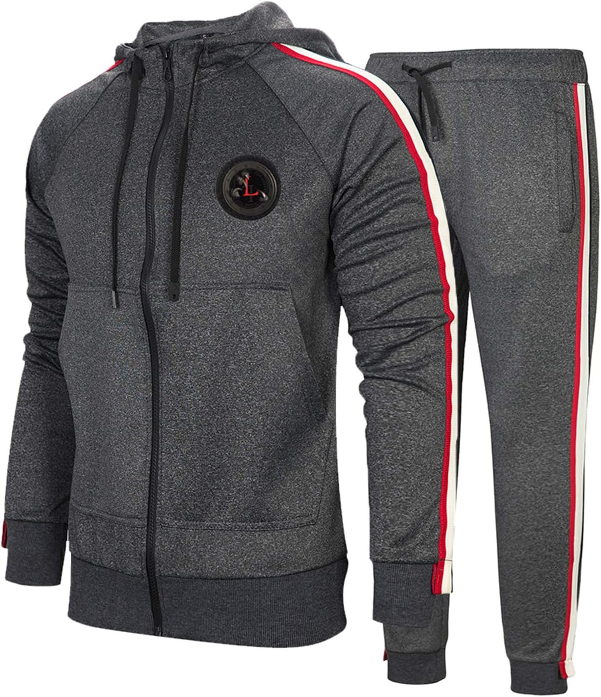 MANTORSMen's Hooded Athletic Tracksuit Full Zip Casual Jogging Gym Sweat Suits