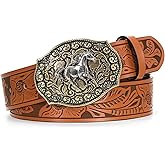 LALATCH Cowboy Western Belts for Men Woman, Cowboy Cowgirl Belt Embossed Western Country Buckle Leather Belts for Jeans
