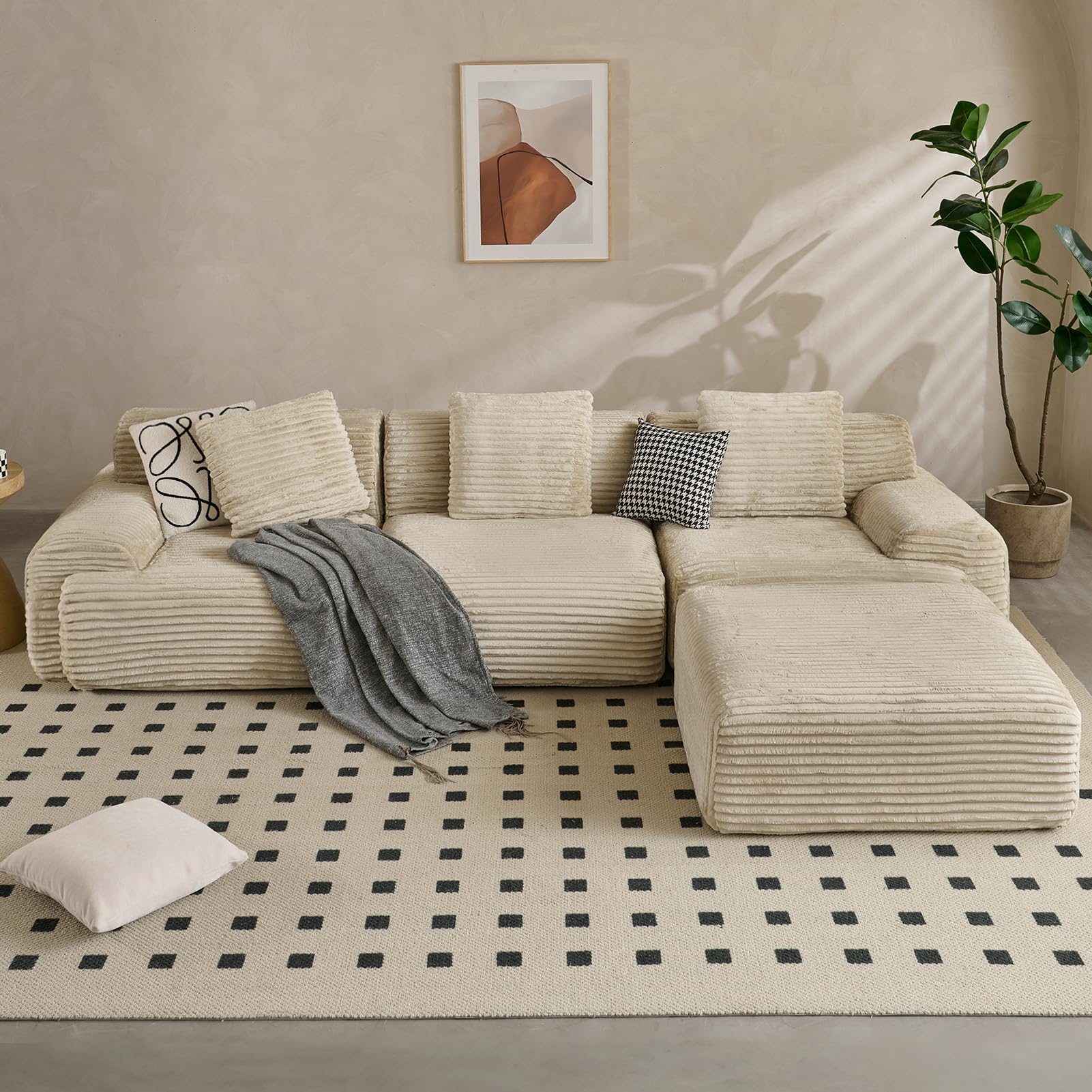 Photo 1 of ***SEE PICTURES****** ***UNKNOWN IF MISSING PARTS***** VK·LIVING 113" Cloud Sectional Couch, 61.6" Deep Seat Boneless Modular Sofa with Wide Armrests, Plush Corduroy Memory Foam Couch for Living Room, No Assembly, Sage Green