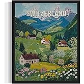 Switzerland Countryside Wall Art Poster Print, Rural Landscape, Heritage Artwork Culture Decor Travel Poster for Living Room and Bathroom A3 (Switzerland, 8 x 10 inches, Unframed)