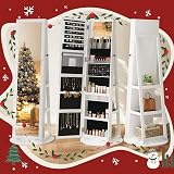 Dripex White Jewelry Organizer Mirror Wardrobe 360° Swivel Lockable 3 in 1 view 9