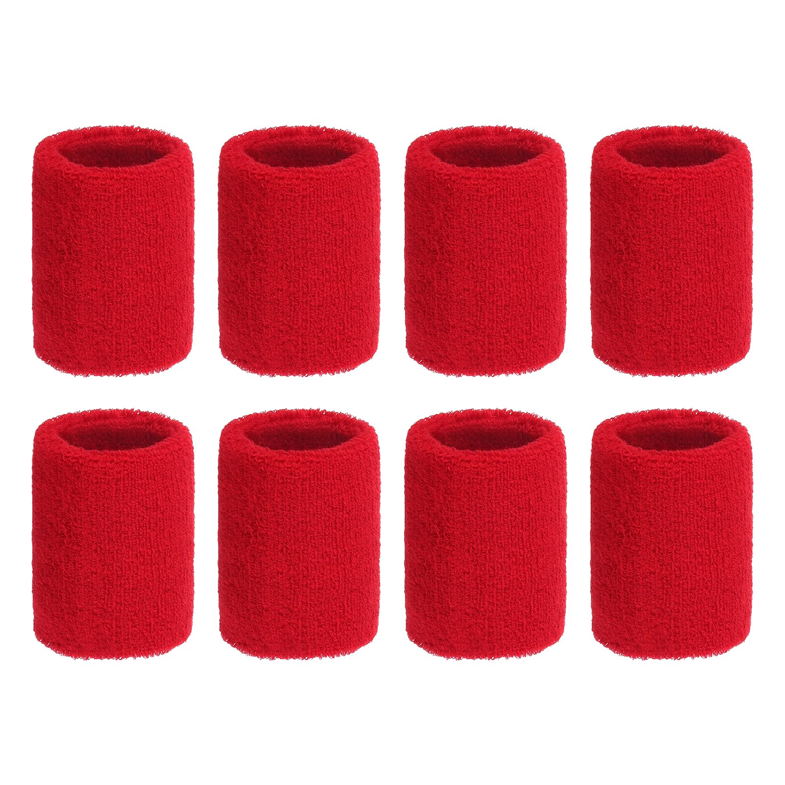 PATIKIL Wrist Sweatbands, 8Pack Sports Wristbands Sweatbands Wrist for Tennis Badminton Basketball Football, Red