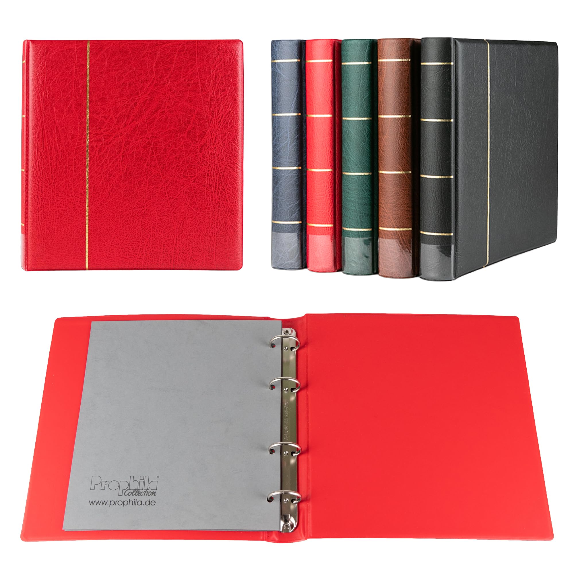 Prophila ringbinder for coins, banknotes, postcards, first day sheets, red