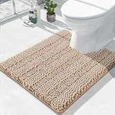 Yimobra Toilet Rugs U Shaped Washable 24 x 20, Non Slip and Super Absorbent Toilet Mat, Quick Dry, Ultra Luxury Microfiber Chenille Plush Fluffy Contour Bath Rugs for Toilet Base, Beige