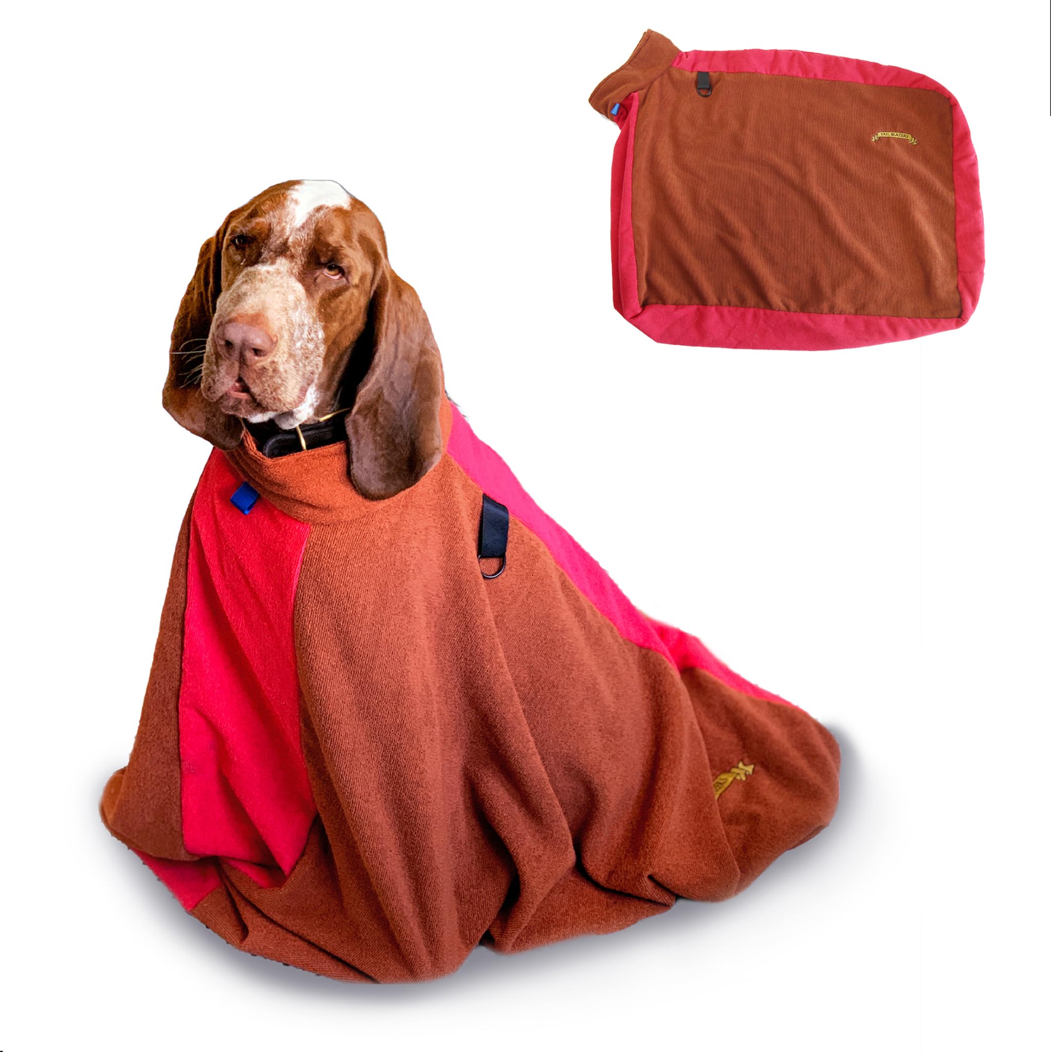 TAIL BLAZERS Quality Dog Drying Bag. Keep Dry and Warm After Bath or Walk. Protects Home and Car From Wet and Mud. Extra Soft Microfibre Doggy Towel Bags. Dogs Grooming Accessories. XL Brown