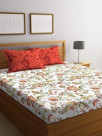 Portico New York Sparkle Printed Cotton 144 TC Queen Double Bedsheet with 2 Pillow Cover- 224X254 cm, Multicolour