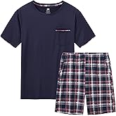 MoFiz Mens Pajamas Set Summer Pjs Sleepwear Short Sleeve Shirt and Shorts Lightweight Soft Loungewear with Pockets S-3XL