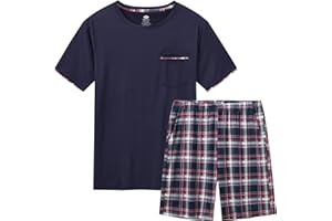 MoFiz Men's Pajamas Set Sleepwear Sleep Shirt and Shorts Pajama Set Lightweight Soft Mens Pjs Lounge Set with Pockets S-3XL
