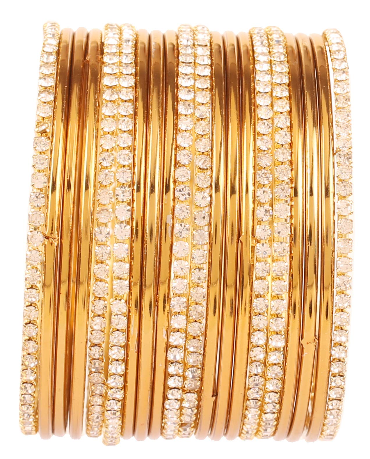 Touchstone New Golden Bangle Collection Indian Bollywood Traditional Yellow Rhinestone Plain Golden Designer Jewelry Bangle Bracelets Set of 20. in Antique Gold Tone for Women.