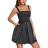BeryLove Women Sequin Homecoming Dress Cocktail Sleeveless Sparkly Tie Party Mini Formal Dresses