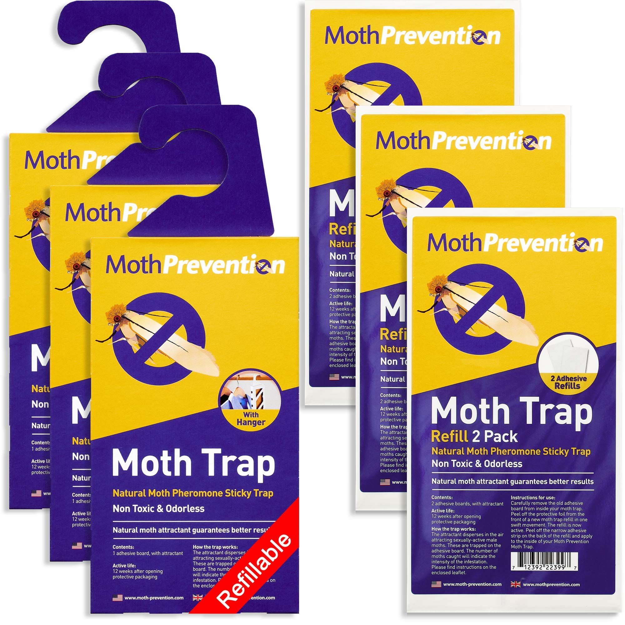 Powerful Moth Traps for Clothes Moths | Including Refills for 9 Months Protection! | Best Catch-Rate