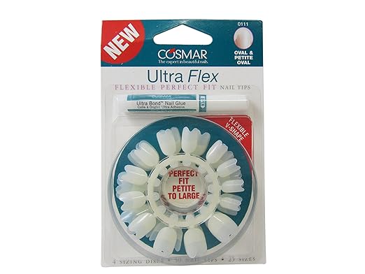 Cosmar Ultra Flex Flexible Perfect Fit Nail Tips - 25 Sizes - Oval & Petite Oval - 0111