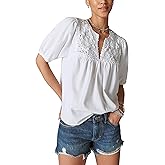 Lucky Brand Womens Lucky Brand Women's Crochet Short Sleeve Peasant Top