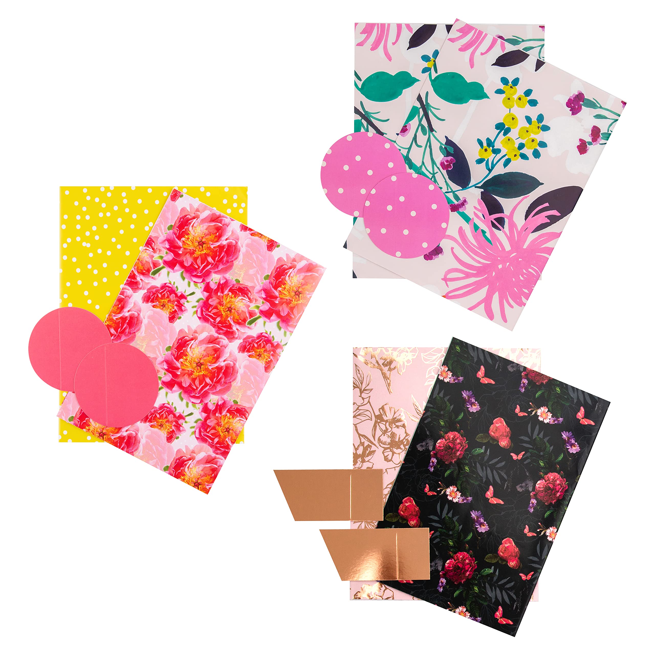 Hallmark Multi Occasion Gift Wrap and Tag Bundle - 2 Paper Sheets and 2 Gift Tags in Floral Designs