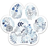 (3PCs) Flower Dog Paw Sticker, Blue Floral Paw Decals Waterproof Vinyl Stickers for Laptop Water Bottle Tumbler Phone Case Notebook Scrapbook Tablet, Cute Dog Lovers Stickers (3 Inches)