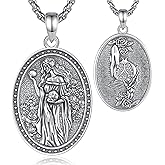 EUDORA 925 Sterling Silver Goddess Hecate/Athena Coin/Persephone/Nyx/Triple Moon Goddess/Celtic Goddess/Wheel of Hecate Key Necklace Medal for Women Amulet Jewelry Gifts for Women, 20"+2"