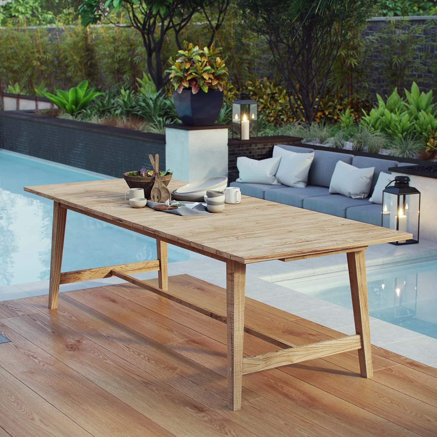 Modway Dorset Teak Wood Outdoor Patio 98.5" Dining Table in Natural : Garden & Outdoor