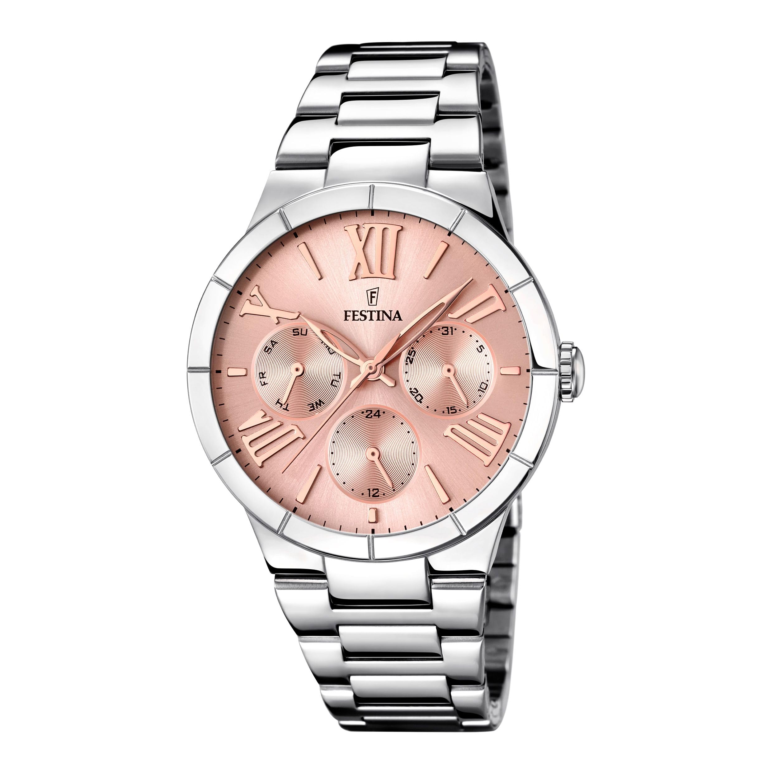 Festina Women's Quartz Watch with Rose Gold Dial Analogue Display and Silver Stainless Steel Bracelet F16716/3