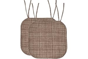 Sweet Home Collection Chair Cushion Memory Foam Pads with Ties Honeycomb Pattern Slip Non Skid Rubber Back Rounded Square 16" x 16" Seat Cover, 2 Pack, Aria Dark Brown 6 pack