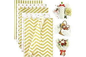 Koogel 100 Sheets Tissue Paper, 20 x 14 Inch White Gold Tissue Paper for Gift Bags, Stars and Stripes Pattern for Christmas Gift Wrapping and DIY Crafts
