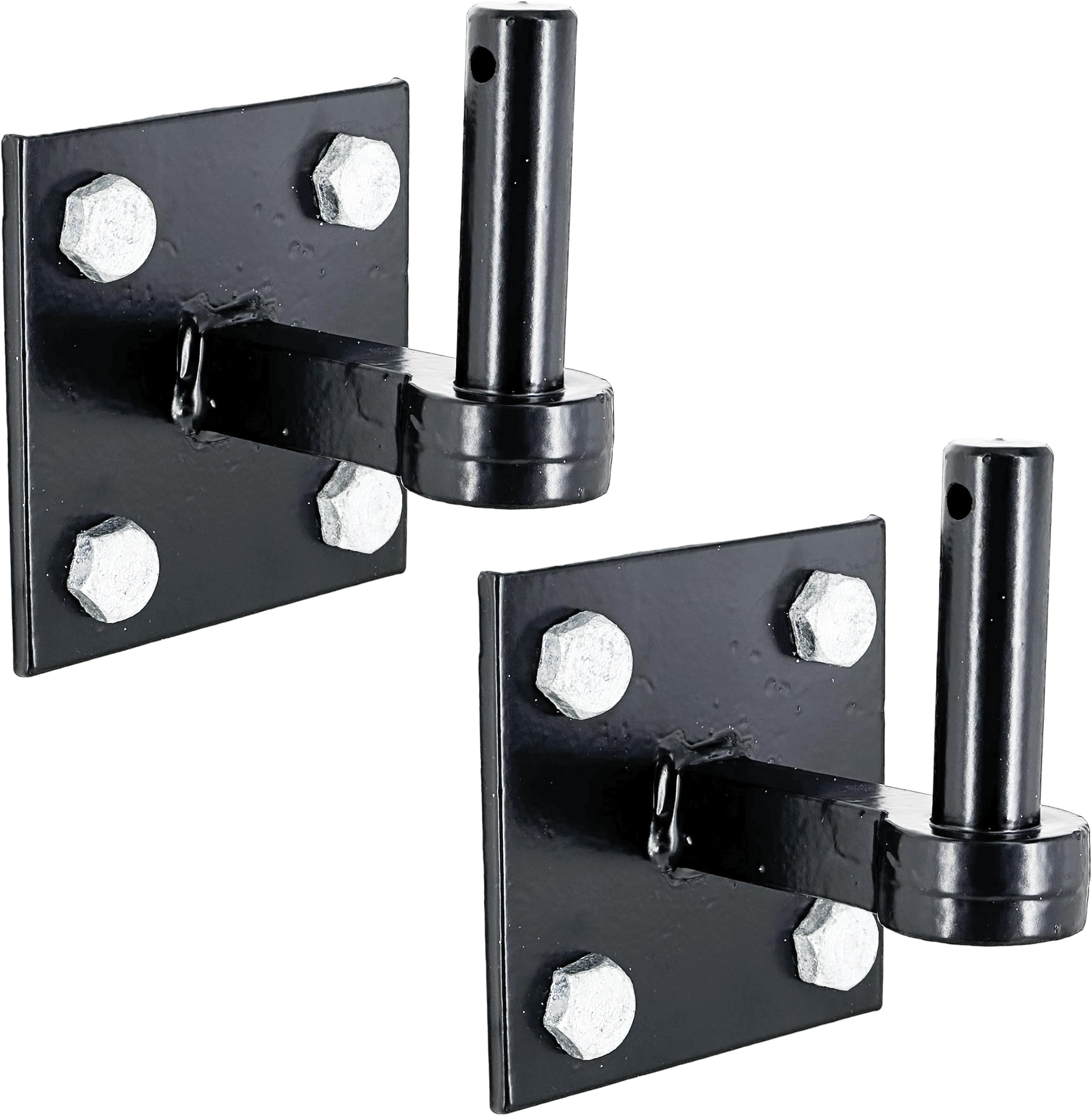 IRONTITE® 2 Pack Heavy Duty Gate Hinges, 19mm Gate Hooks On Plate, to Suit Driveway and Farm Gates. Black Gate Hinges Heavy Duty. 100mm (4") Square Plate.