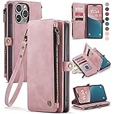 Defencase Compatible with iPhone 13 Pro Max Case Wallet with RFID Blocking Card Holder for Women Men, PU Leather Magnetic Snap Flip Zipper Strap Wallet Phone Case Fit for iPhone 13 Pro Max, Rose Pink