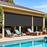 Wisteria Lane Outdoor Roller Shade (4'W X 6'H)420GSM New Material with 95% UV Protection,Cordless Aluminum Outdoor Blinds with Crank Handle and Valance,Patio Shade for Shading,Privacy Protection,Black