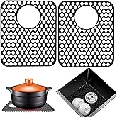 2 Pcs Kitchen Sink Mats, Silicone Grid Sink Protectors Draining Mat for Bottom of Kitchen Sink, Non-Slip Heat Resistant Kitch