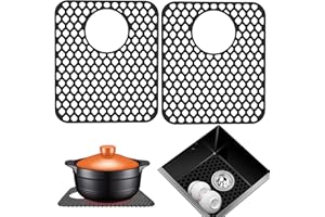 2 Pcs Kitchen Sink Mats, Silicone Grid Sink Protectors Draining Mat for Bottom of Kitchen Sink, Non-Slip Heat Resistant Kitch