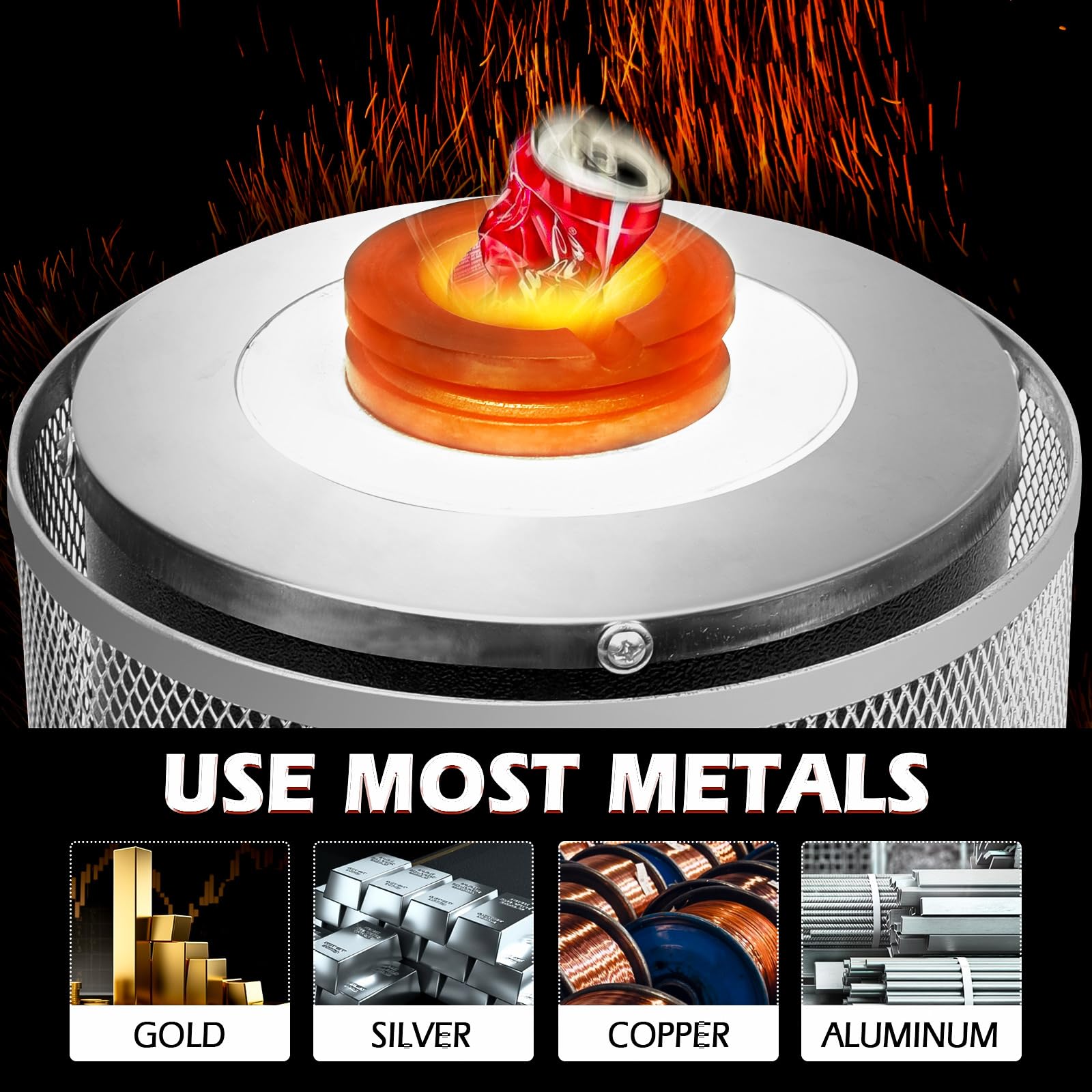 1+3kg Metal Melting Furnace, Digital Electric Melting Furnace, Electric Melting Furnace with Graphite Crucible, Casting and Refining Kiln Tools for Gold, Silver, Copper, and Aluminum Smelters (110v)