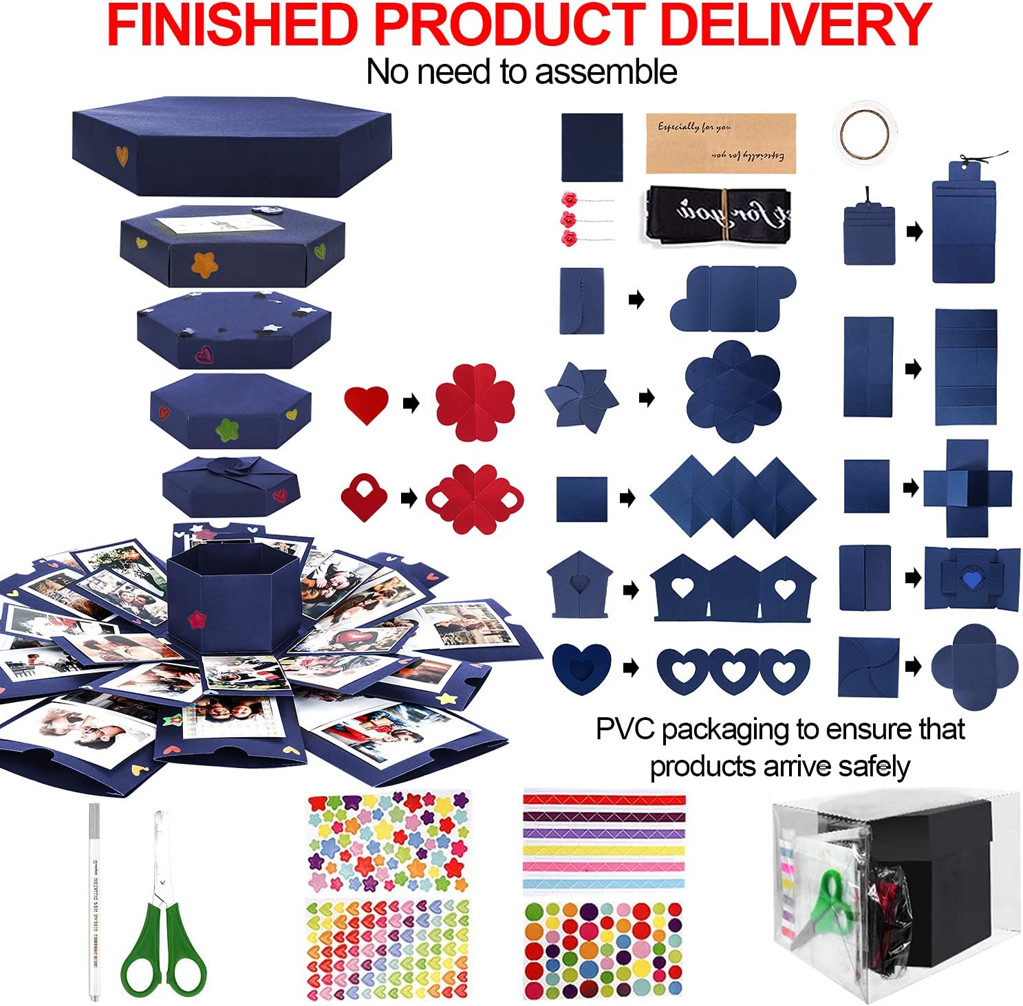 Wisfox Boite Surprise Creative Bricolage A La Main Surprise Explosion Boite Cadeau Memoire Cadeau Dalbum Photo De Scrapbooking Coffret Pour Anniversaire Saint Valentin Anniversaire Mariage Noel Decoration De La Maison Cuisine Et Maison