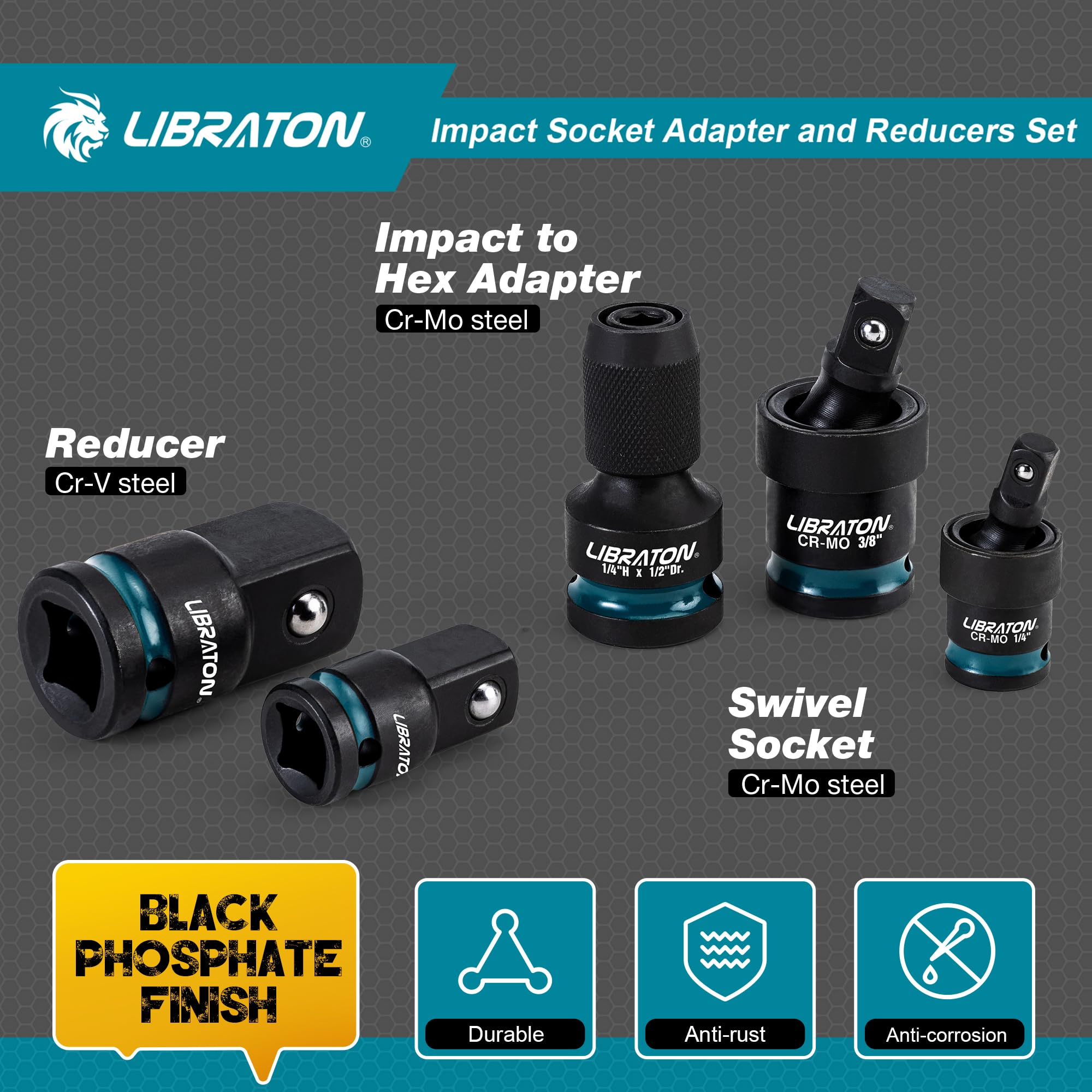 LIBRATON 11tlg Schlag-Steckschlüssel-Adapter, Reduzierset Stecknuss Adapter 3