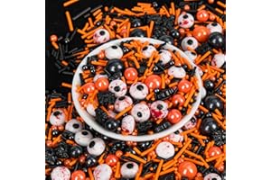 SUGARZY Halloween Terrifying Sprinkles,Candy Bloody Eyeballs,Orange Pearls Black Spider Sprinkle Edible Jimmies Mix,Perfect for Cake Decorations, Baking, Ice Cream, Cookies, Cupcake Topper,Halloween Supplies Children's Party,130g/4.58ounce