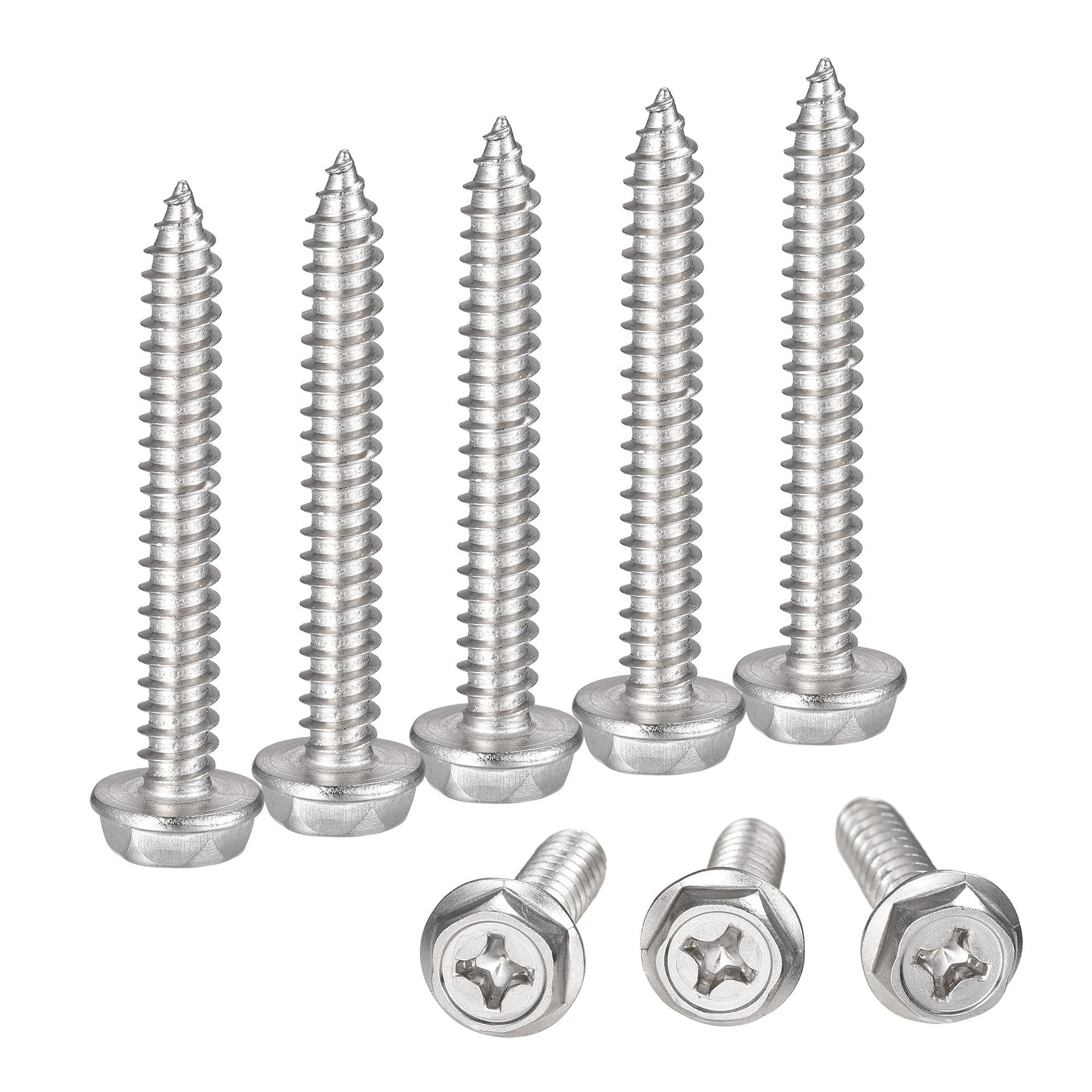 sourcing map Phillips Hex Washer Self Tapping Screws, M6 x 45mm 304 Stainless Steel Hex Flange Sheet Metal Screw 25pcs