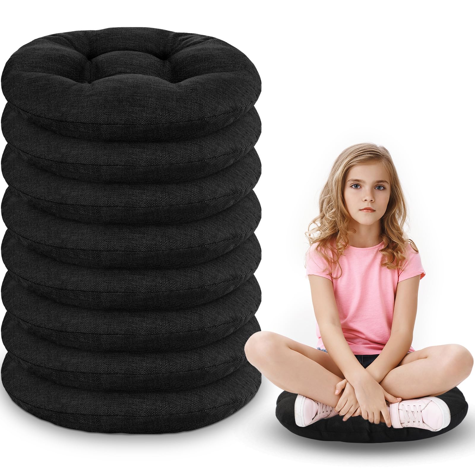 Photo 1 of Fumete 8 Pcs 16 Inch Round Floor Cushions for Kids and Toddlers, Flexible Seating Classroom Furniture Floor Pillow for Home, Daycare, Preschool, Yoga and Meditation (Black)