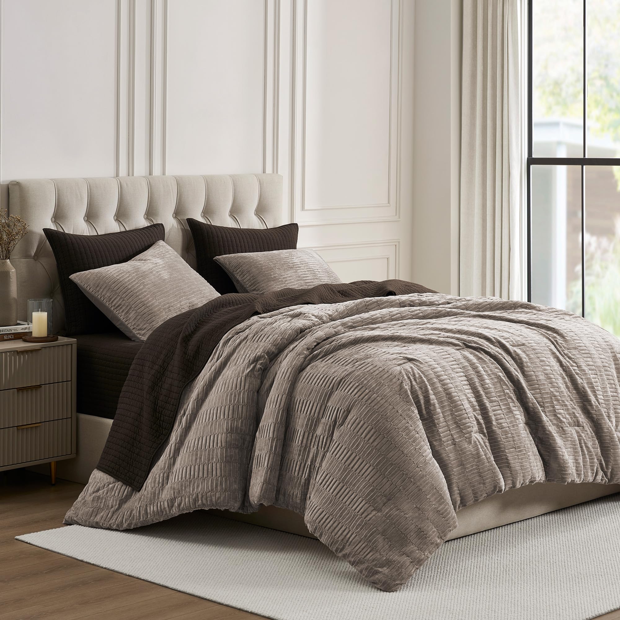 Mybedsoul Beige Comforter Set King Size - 3 Pieces Waffle Weave Comforter Sets-525826