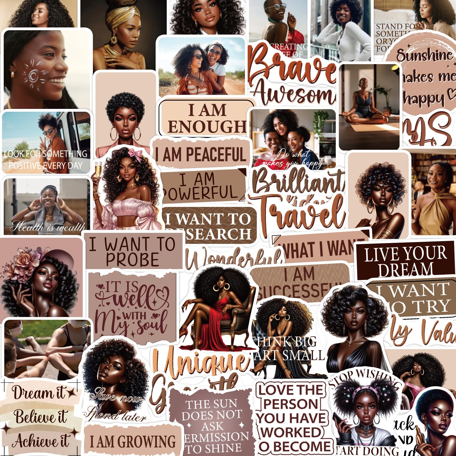 Vemfare Black Women Stickers for Women - 50 Pcs Black Girl Water Bottle ...