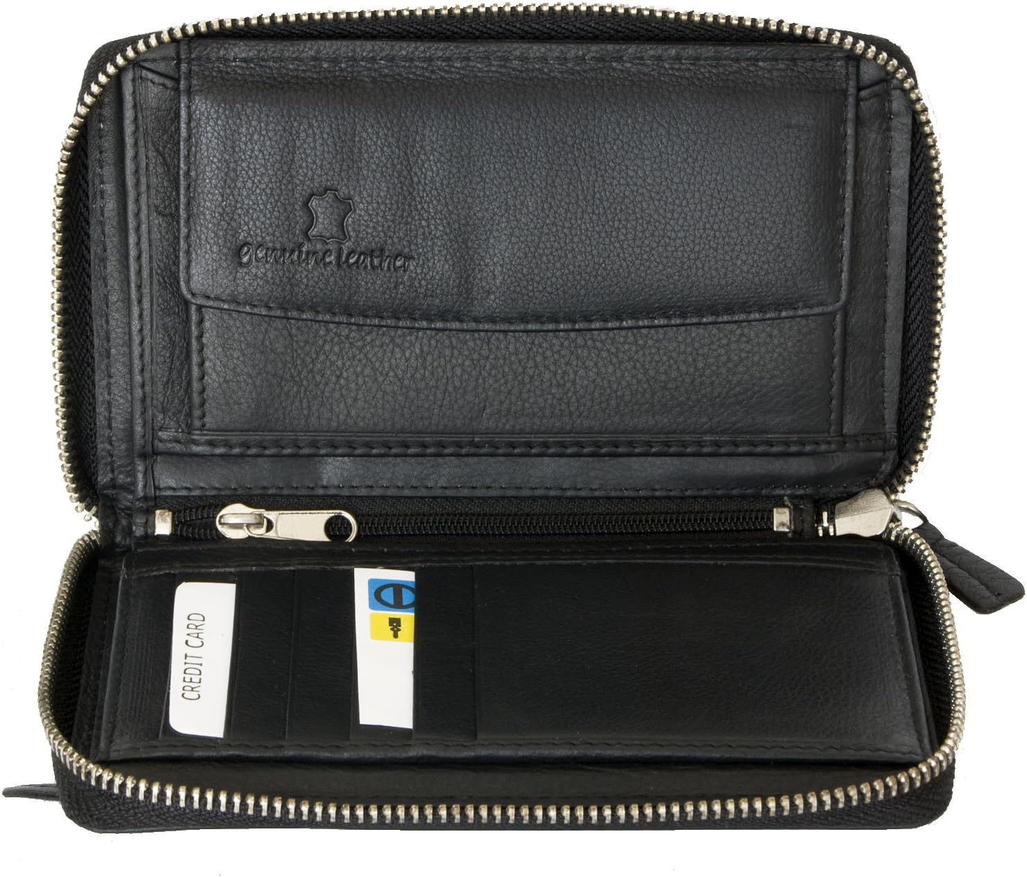 FLW Women's black metal zip-around genuine leather wallet - Image 4