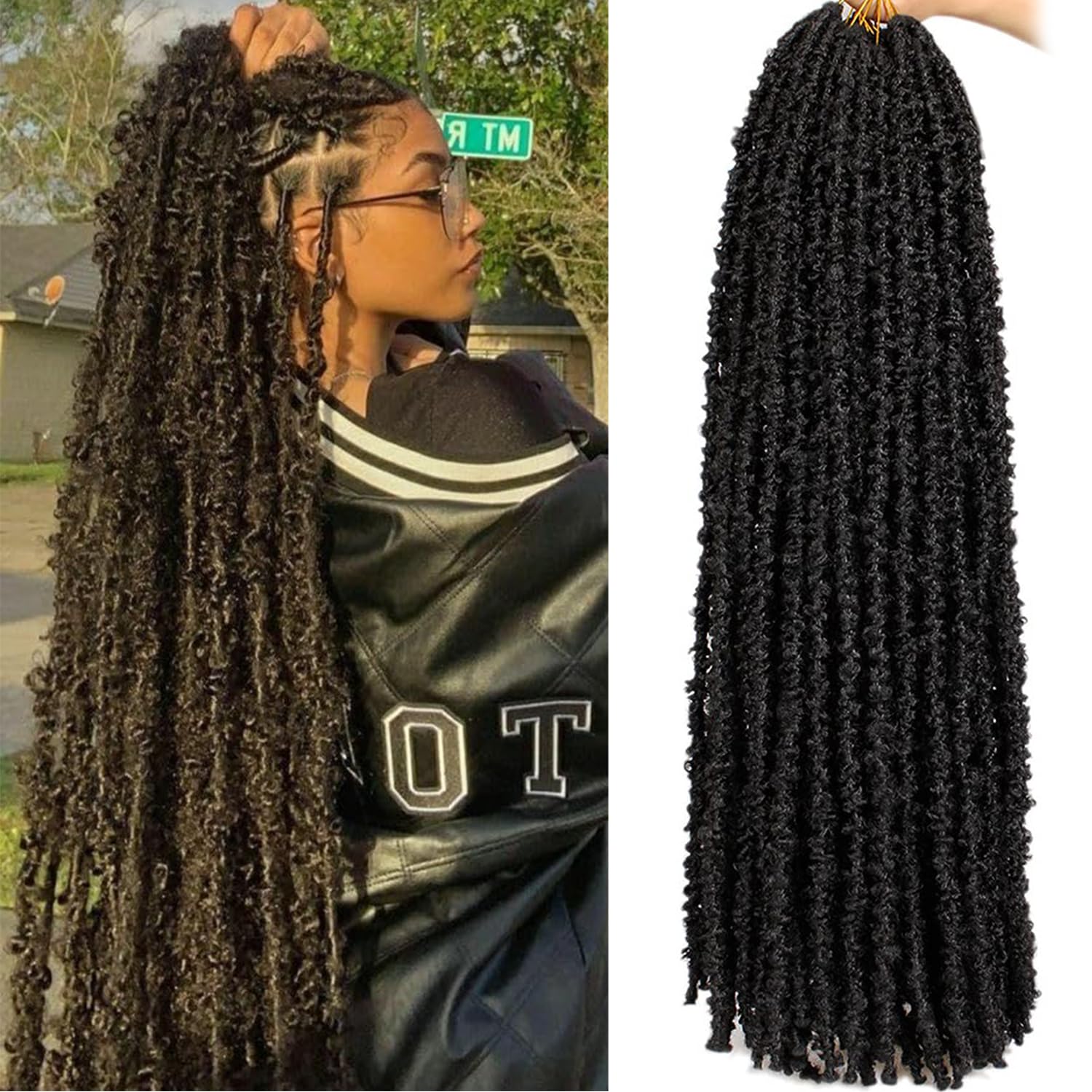 Xtrend 6 Packs Butterfly Locs Crochet Hair 30 Inch Black Pre Looped Distressed Butterfly Locs Crochet Braids Soft Messy Soft Locs Crochet Hair Faux Locs Crochet Hair Extensions 1B#