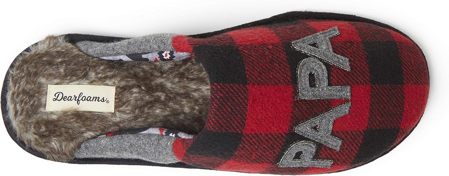 | Dearfoams Men's Papa Bear Buffalo Plaid Scuff Slipper | Slippers