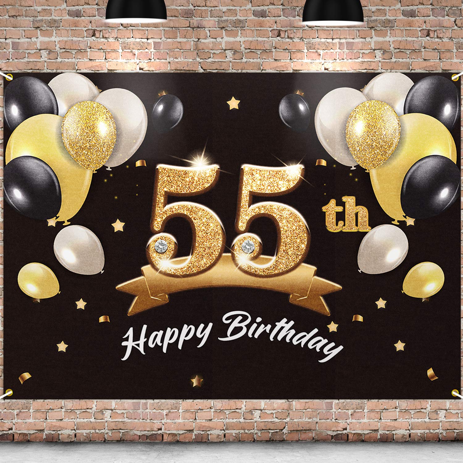 PAKBOOM Happy 55th Birthday Banner Backdrop - 55 Birthday Party Decorations Supplies for Men - Black Gold 4 x 6ft