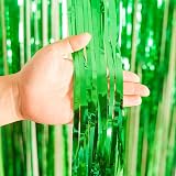 YAAVAAW 2pcs Glitter Green Tinsel Curtain Backdrop 3.2x8.3ft Door Fringe view 3