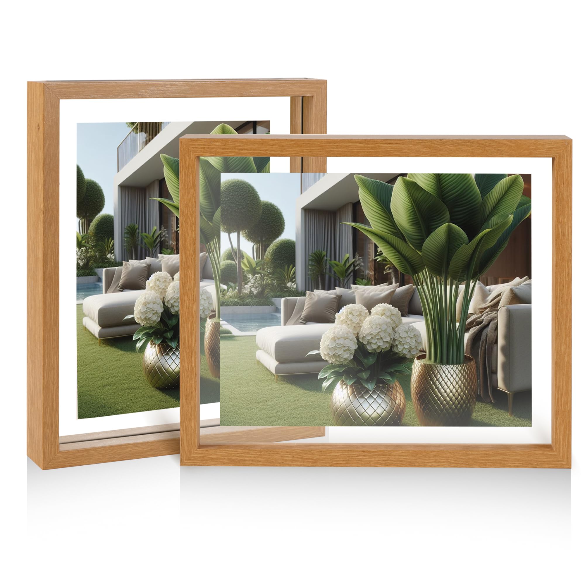 Photo 1 of THRDOST 11x14 Floating Frames Set of 2– Double Glass & Solid Engineered Wood Floating Picture Frames – Wall Mount or Tabletop Placement–Natural